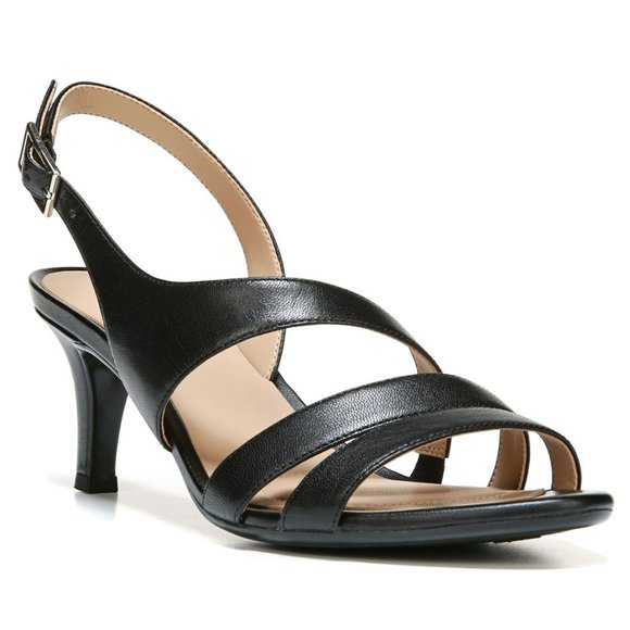 NEW Naturalizer Black Leather Taimi Business Dress Sandal Low Heels Formal - Picture 1 of 4